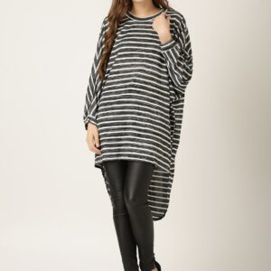 QUIZ Black  White Striped Longlined High-Low Top