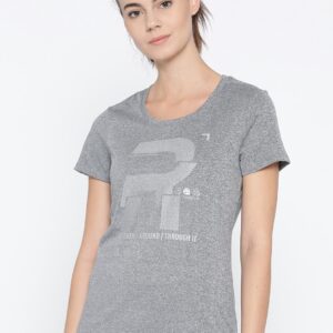 Reebok Women Grey Reflective Printed Running T-shirt