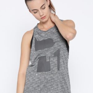 Reebok Women Grey Mesh Printed Running Tank Top