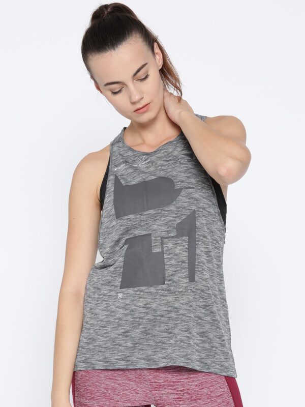 Reebok Women Grey Mesh Printed Running Tank Top