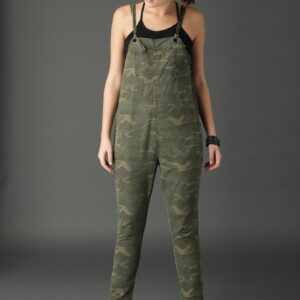 Roadster Women Olive Green Camouflage Printed Dungaree