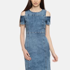 Roadster Women Blue Solid Sheath Denim Dress