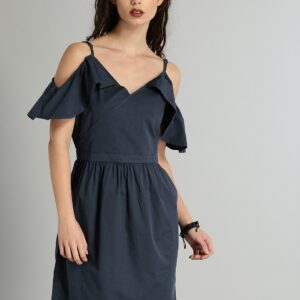 Roadster Women Navy Blue Solid A-Line Dress