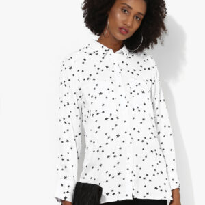 Marks & Spencer Women White & Black Regular Fit Printed Casual Shirt