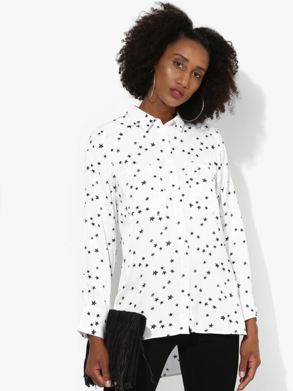 Marks & Spencer Women White & Black Regular Fit Printed Casual Shirt