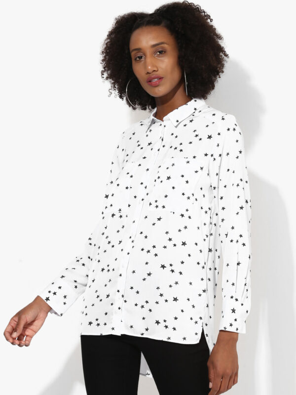 Marks & Spencer Women White & Black Regular Fit Printed Casual Shirt