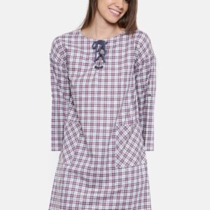 Roadster Women Grey  Off-White Checked A-Line Dress