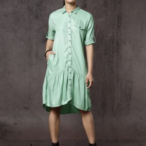 Roadster Women Green Solid Shirt Dress