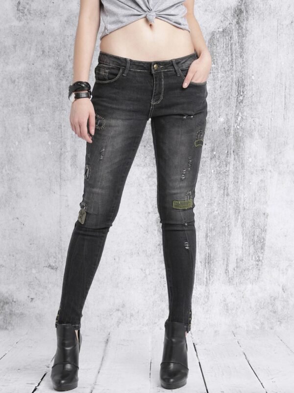 Roadster Women Black Skinny Fit Low Distress Stretchable Jeans