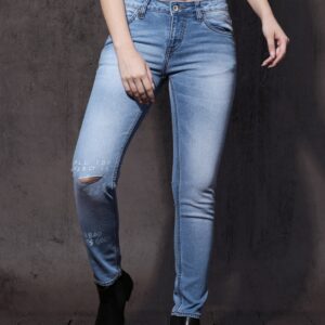 Roadster Women Blue Skinny Fit Mid-Rise Mildly Distressed Stretchable Printed Jeans