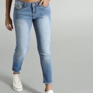 Roadster Time Travlr Women Blue Skinny Fit Mid-Rise Low Distress Stretchable Cropped Jeans