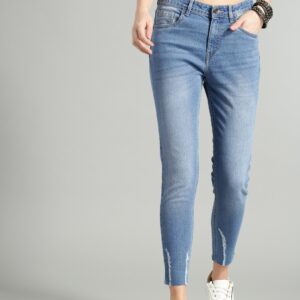 Roadster Women Blue Skinny Fit Mid-Rise Low Distress Stretchable Jeans