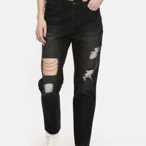 Roadster Women Black Regular Fit Mid-Rise Highly Distressed Jeans