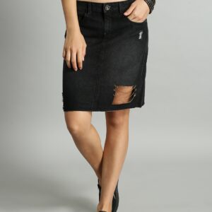 Roadster Women  Washed Embellished  Distressed Denim Skirt