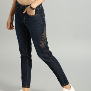 Roadster Women Blue Embroidered Skinny Fit Mid-Rise Jeans