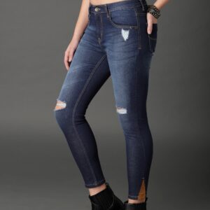 Roadster Women Dark Blue Skinny Fit Mid-Rise Mildly Distressed Cropped Jeans