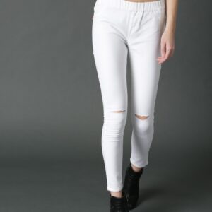 Roadster Women White Solid Slash Knee Jeggings