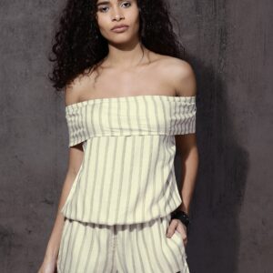 Roadster Cream-Coloured  Striped Playsuit