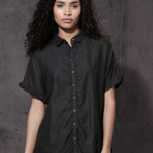 Roadster Women Black Regular Fit Solid Casual Shirt