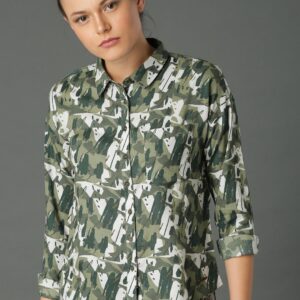 Roadster Women Green  White Regular Fit Printed Casual Shirt