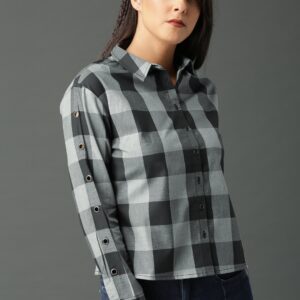 Roadster Women Black  Grey Regular Fit Checked Casual Shirt