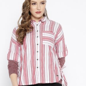 Roadster Women Red  White Boxy Shirt with Back Detail