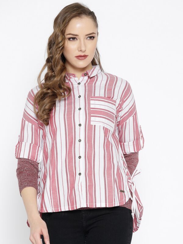 Roadster Women Red  White Boxy Shirt with Back Detail