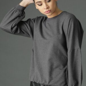 Roadster Women Charcoal Grey Solid Sweatshirt