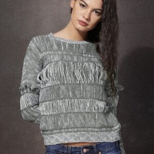 Roadster Women Grey  White Patterned Sweater