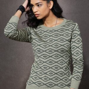 Roadster Beige  Green Patterned Sweater