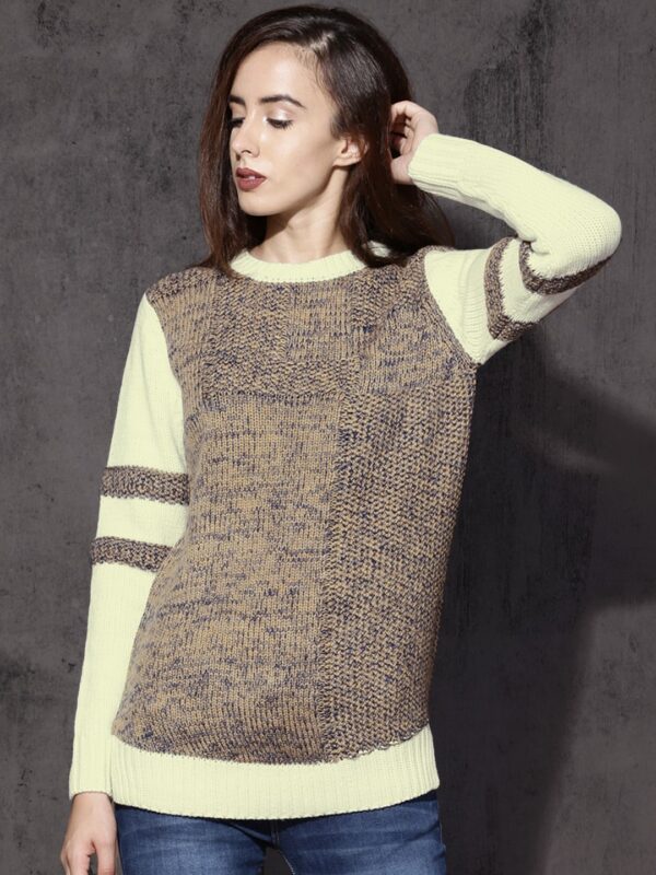 RDSTR Women Beige  Cream-Coloured Solid Pullover