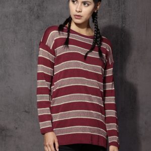 Roadster Women Maroon  Gold-Toned Self-Design Pullover