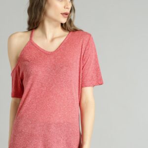 Roadster Women Pink Cold Shoulder Solid Top