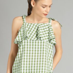 Roadster Women Green Checked Top