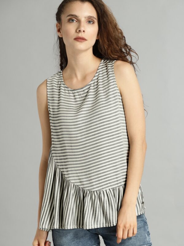 Roadster Time Travlr Women Off-White  Black Striped Top