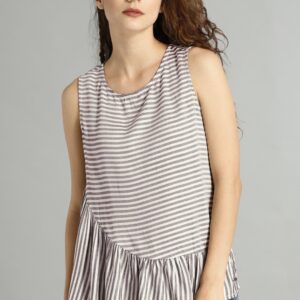 Roadster Time Travlr Women Purple  Off-White Striped Top