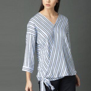 Roadster Women Blue  White Striped Wrap Top