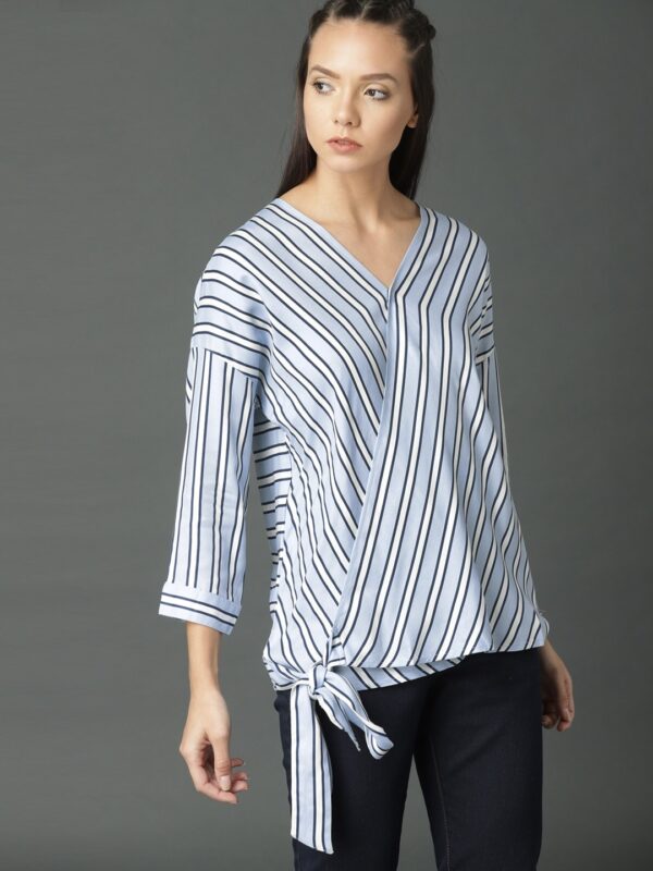 Roadster Women Blue  White Striped Wrap Top