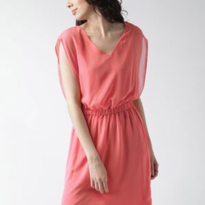 SELA Pink Polyester Fit  Flare Dress