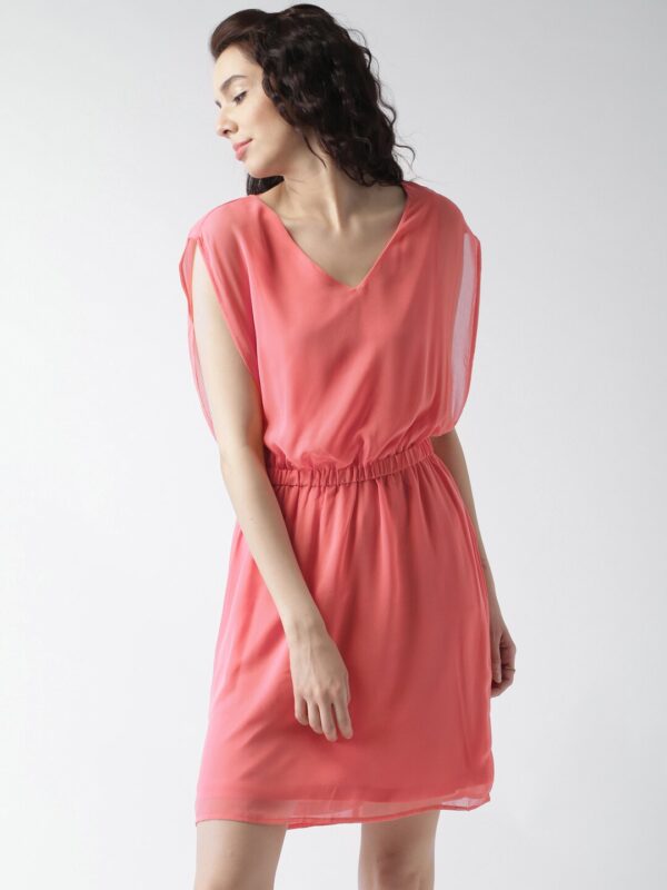 SELA Pink Polyester Fit  Flare Dress