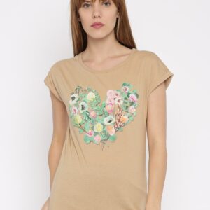 SELA Women Beige Printed Regular Top