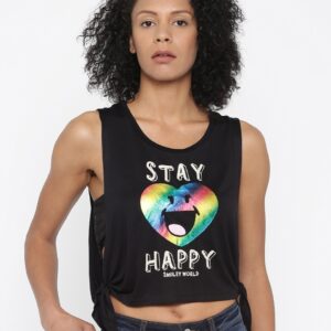 Smiley World Women Black Printed Crop Top