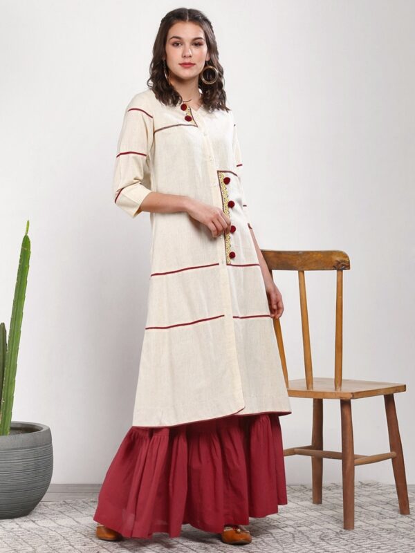 Sangria Women Off-White  Red Embroidered Kurta with Sharara