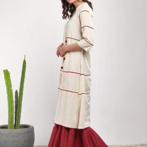 Sangria Women Off-White  Red Embroidered Kurta with Sharara