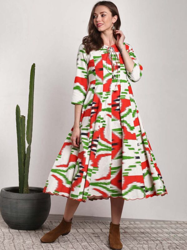 Sangria Women White Printed A-Line Dress