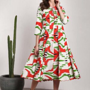 Sangria Women White Printed A-Line Dress