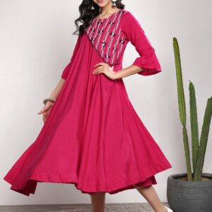 Sangria Women Pink Solid Fit and Flare Dress