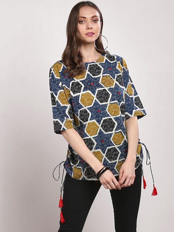 Sangria Women Blue  Green Printed Top