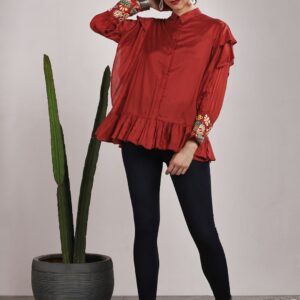 Sangria Women Red Printed Boxy Peplum Top