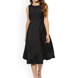 Soie Women Black Self-Design Fit  Flare Dress